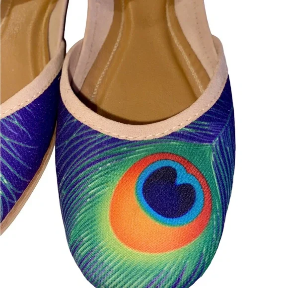 Fuchsia Artisan Made Peacock Print Flats Women’s Size 9 - Picture 8 of 16